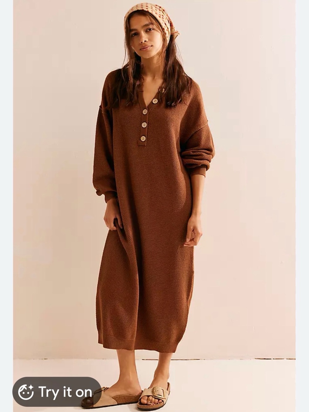 Free People Beach | Hailee Brown Waffle Knit Sweater Maxi Dress - Picture 2 of 10